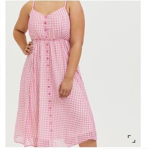 NWT Hot Pink Gingham Chiffon Midi Dress